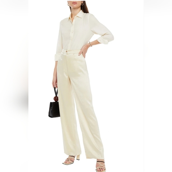 Satin Pants Cream Gold Size Medium Straight Leg  Classy Old Money Style - Picture 1 of 8